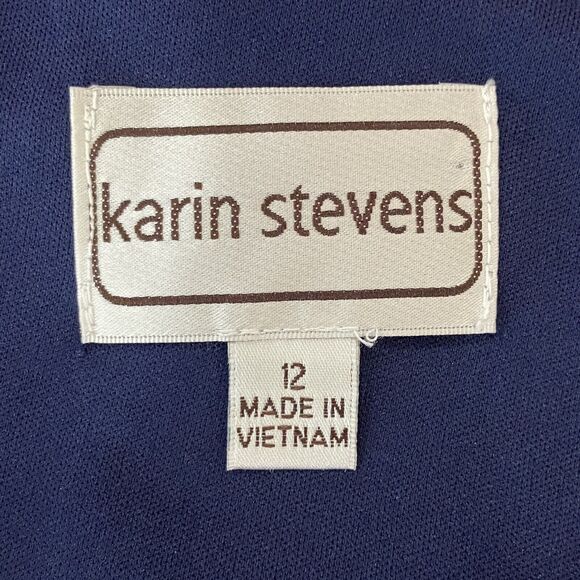 Karin Stevens Navy Blue & Pink Floral Knit Lace Waist Dress Women's size 12 - Picture 7 of 9